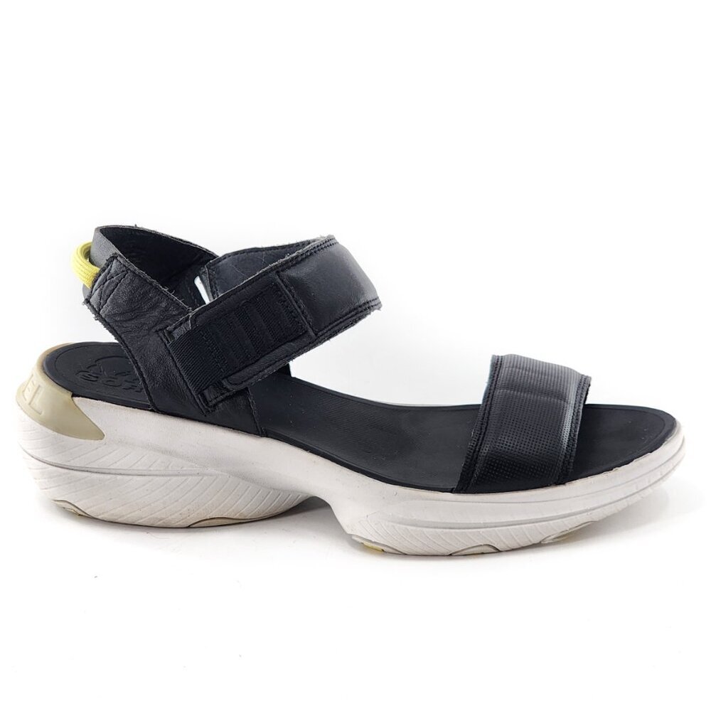 SOREL Women's Explorer Blitz Leather Sandal Black Wedge Heel